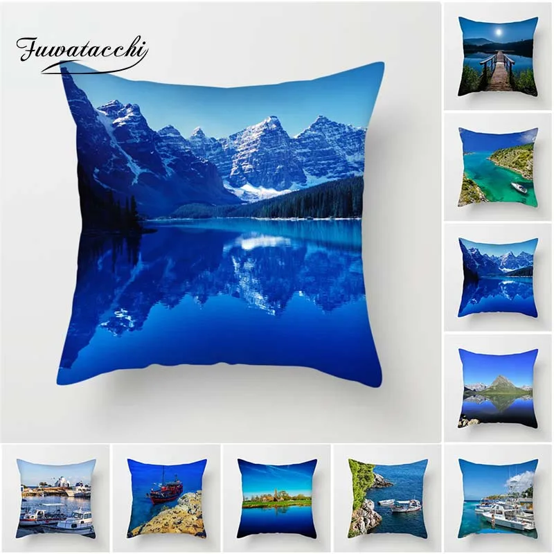 

Fuwatacchi Nature Landscape Pillow Cover Snow Mountain High Lake Print Decorative Cushion Cover Home Sofa Decorative Pillow Case