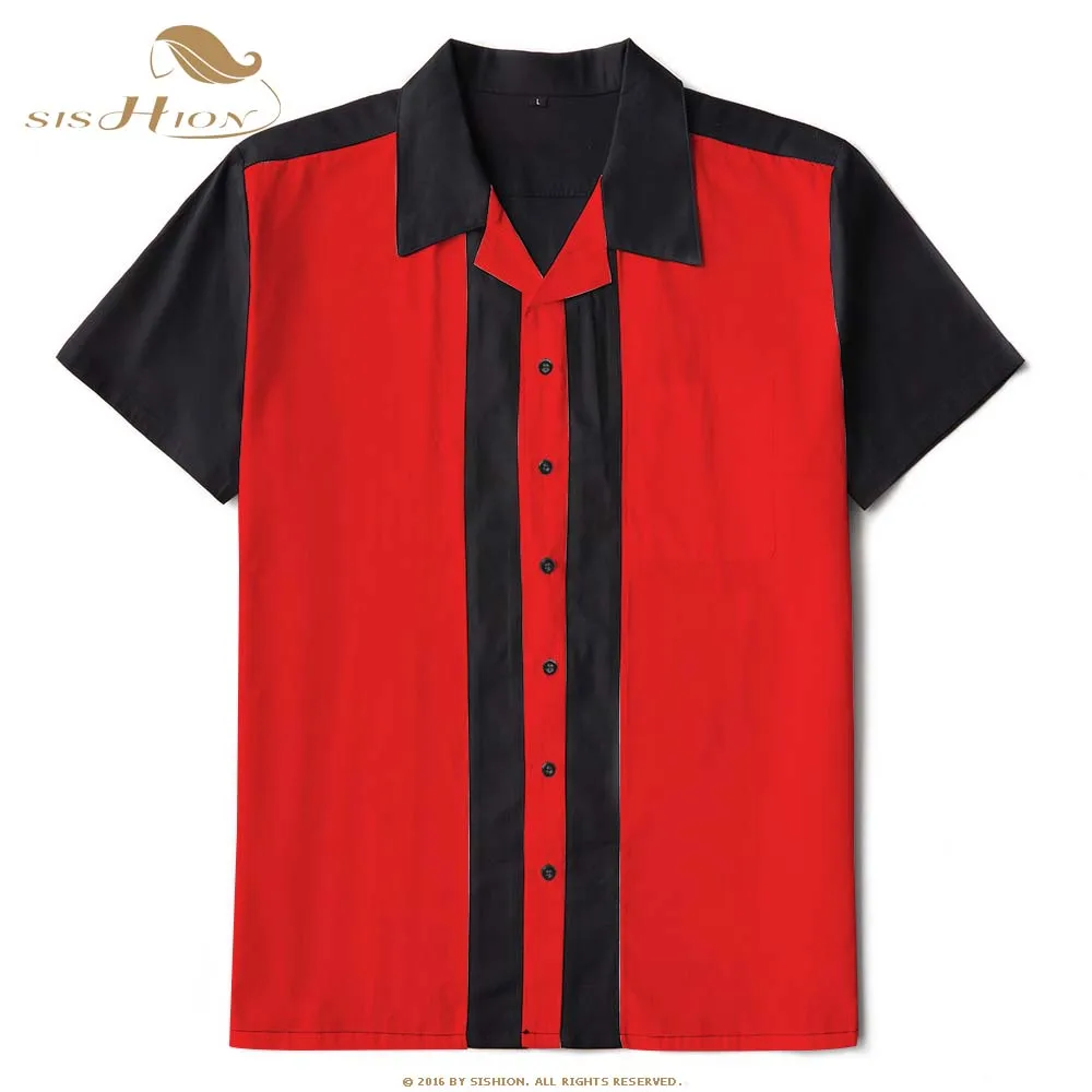 SISHION Летняя Повседневная рубашка ST127 хлопок короткий рукав L-3XL размера плюс винтажная Ретро Боулинг мужская рубашка