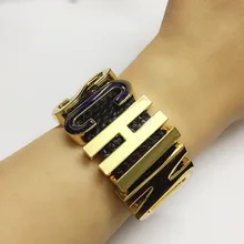 12 colores Cosplay hecho a mano nombre transparente inicial carta brazalete, joyería de lujo de la marca alfabeto pulseras con cuero de la PU