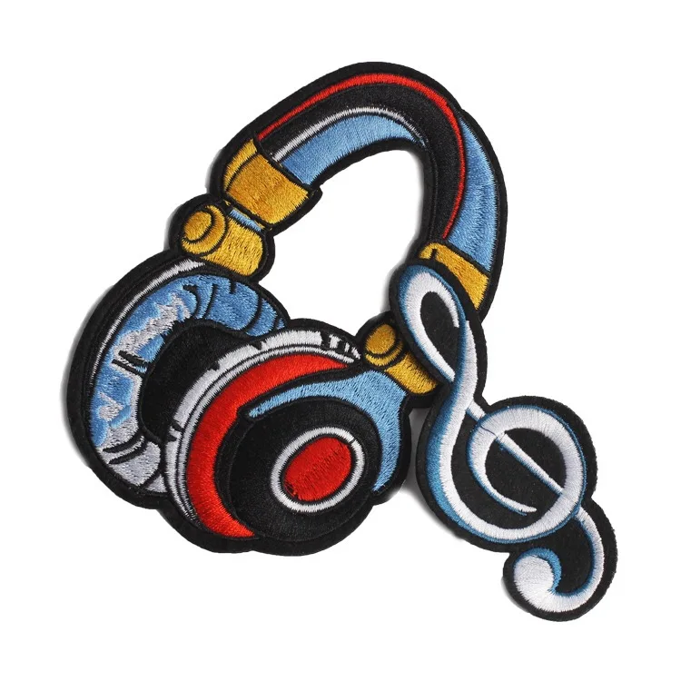 

2 Sets Cartoon Headset Notes Embroidered Iron on Patches for Clothes Jean Jacket Headphone Embroidery Applique Patch Sewing DIY