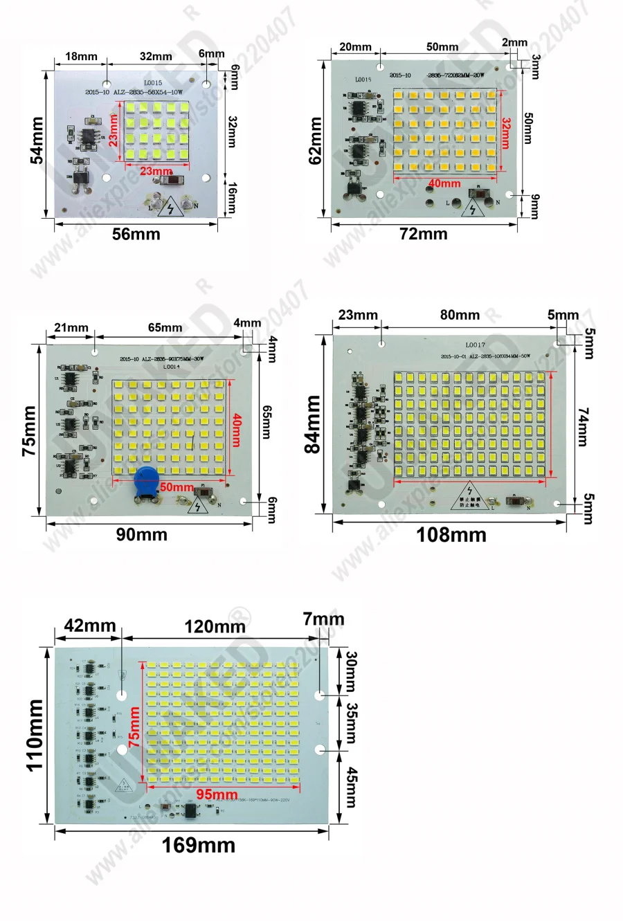 Реальный ватт 10 Вт 56x54 мм переменный ток 220 В PCB smd интегрированный IC драйвер не