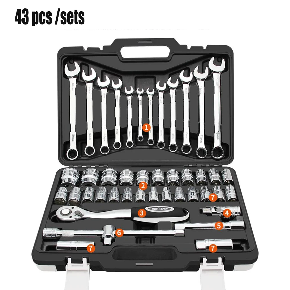 HGhomeart Hand tool Set Car Repair Tools Ratchet Socket Wrench Tool Set of Batch Head Home Repair Tool Set