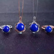 Натуральный Синий Лазурит драгоценный камень комплект ювелирного изделия с натуральным камнем драгоценный камень кулон кольцо 925 серебро роскошный круглый огонь колесо женщин ювелирные украшения