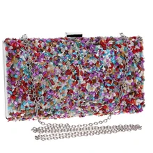 Разноцветный клатч с камнями, женская сумка-мессенджер на плечо, Модный Блестящий клатч на цепочке, вечерние клатчи, вечерняя сумочка