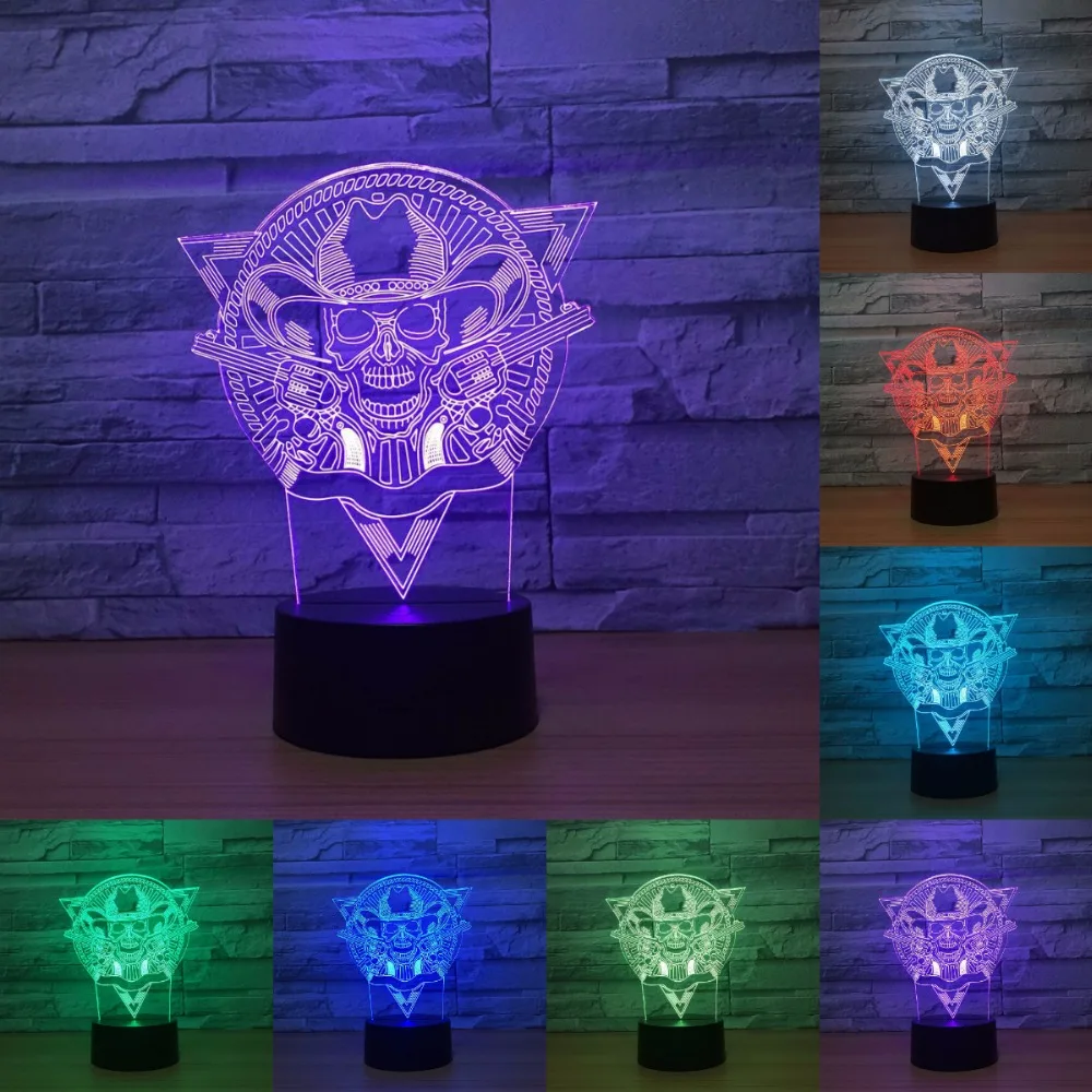 

3D LED Color Night Ligh Changing Lamp Punisher Skull Multi-colored Bulbing Light Acrylic 3d Hologram Desk Lamp For Kids IY803221