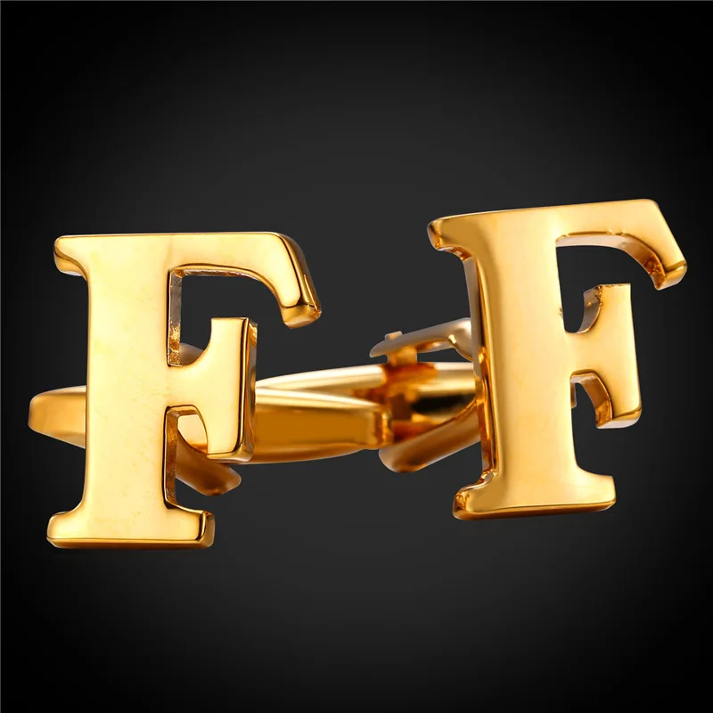 Запонки мужские рубашки свадебный подарок базовые буквы алфавита F золото/цвет ювелирные изделия французский ногтей мода C2036G - Окраска металла: Золотой цвет