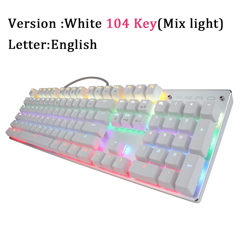 Metoo edition игровая механическая клавиатура с 87/104 клавишами, с защитой от привидения, Светящийся синий переключатель с подсветкой, проводная клавиатура на английском/русском языке - Цвет: White English 104key