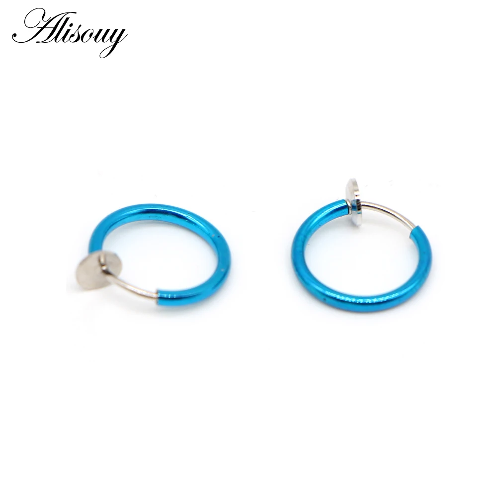 Alisouy, 2 шт., кольцо для носа, готический панк, для губ, ушей, носа, клипса, фальшивая перегородка, пирсинг, кольцо для носа, обруч, кольца для губ, серьги - Окраска металла: Light Blue