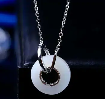 

Hetian white jade 925 silver inlay pendant Fashionable, chic, stylish! h34#