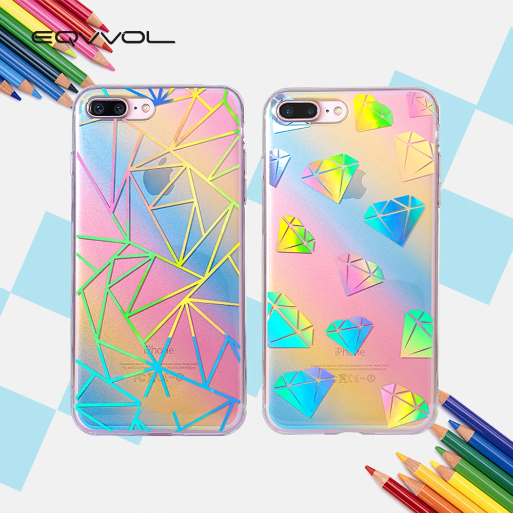 Eqvvol Luxury Diamond Pattern Rainbow Case For Apple iPhone X 8 7 Plus Soft TPU Fashion Back Cover 6 6s |