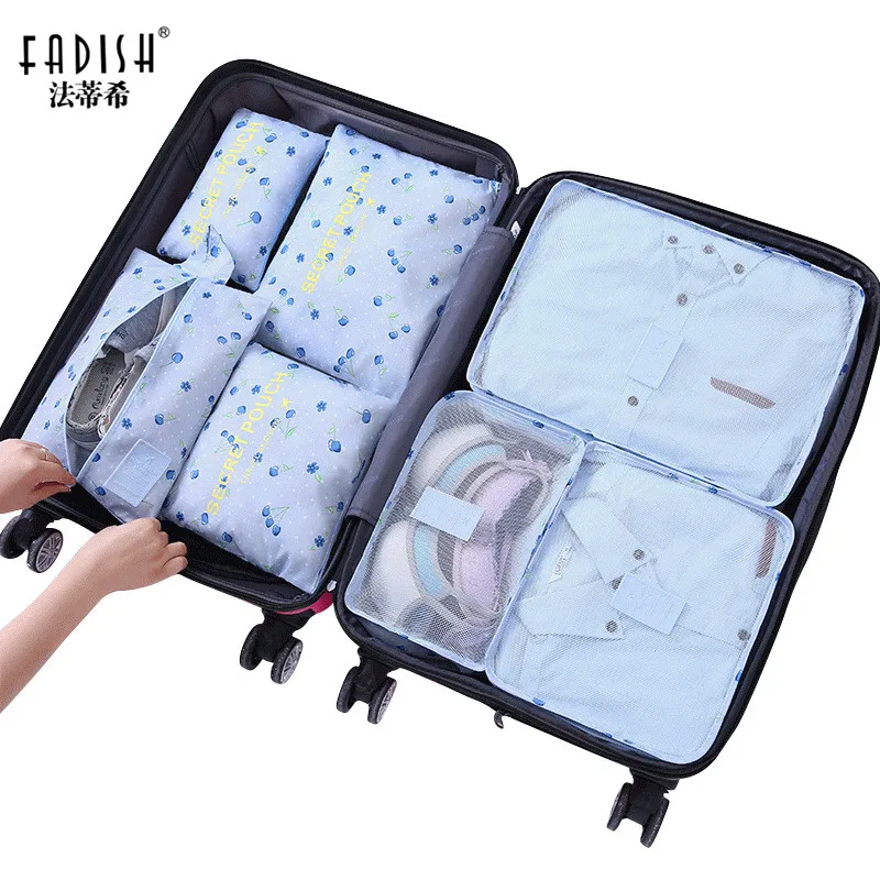 Fashion Double Zipper Waterproof Polyester Men And Women Luggage Travel Bags Packing Cubes 6pcs/set