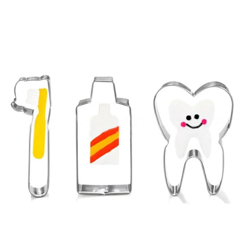 

3pcs/set Stainless Steel 3D toothbrush Set Cookie Cutter Pastry Fondant Cake Biscuit Mold Wedding Cake Decorating Tools