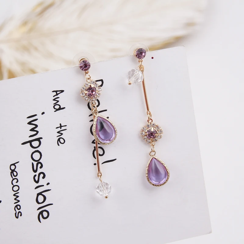 

GEREIT Cute Jewelry Personalized Asymmetrical Earrings Korean Style Classical Palace Crystal Opal Waterdrop Earrings For Girls