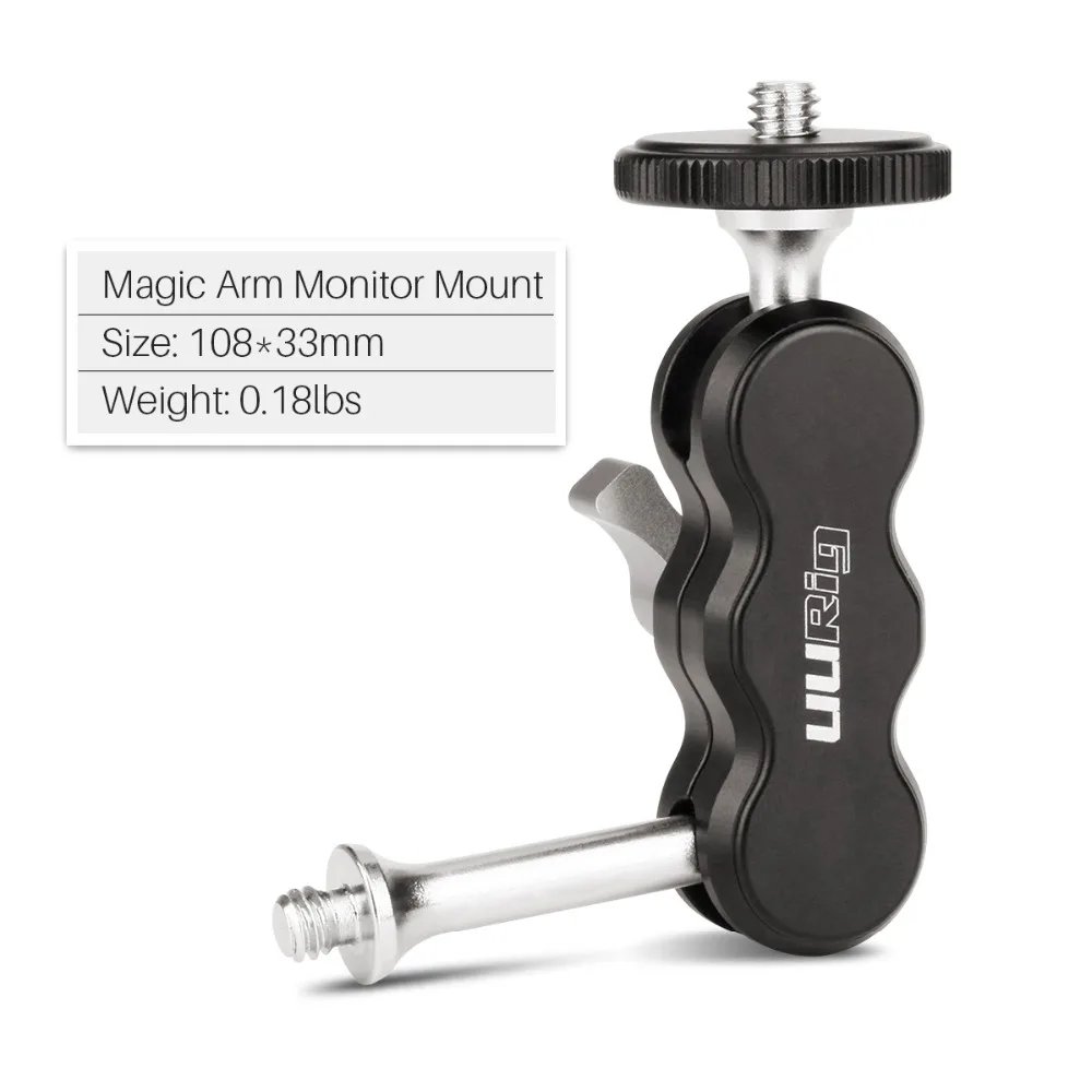 UURIG R002 Magic Arm Mount совместимые с ЧПУ двойной шаровой головкой с 1/4 ''винтом для монитор телефона Gimbal камера видео легкий штатив