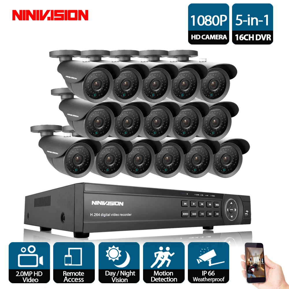  NINIVISION 16CH sistema CCTV 1080P AHD CCTV DVR sistema HD 16 Uds CCTV cámaras 2.0MP megapíxeles cá