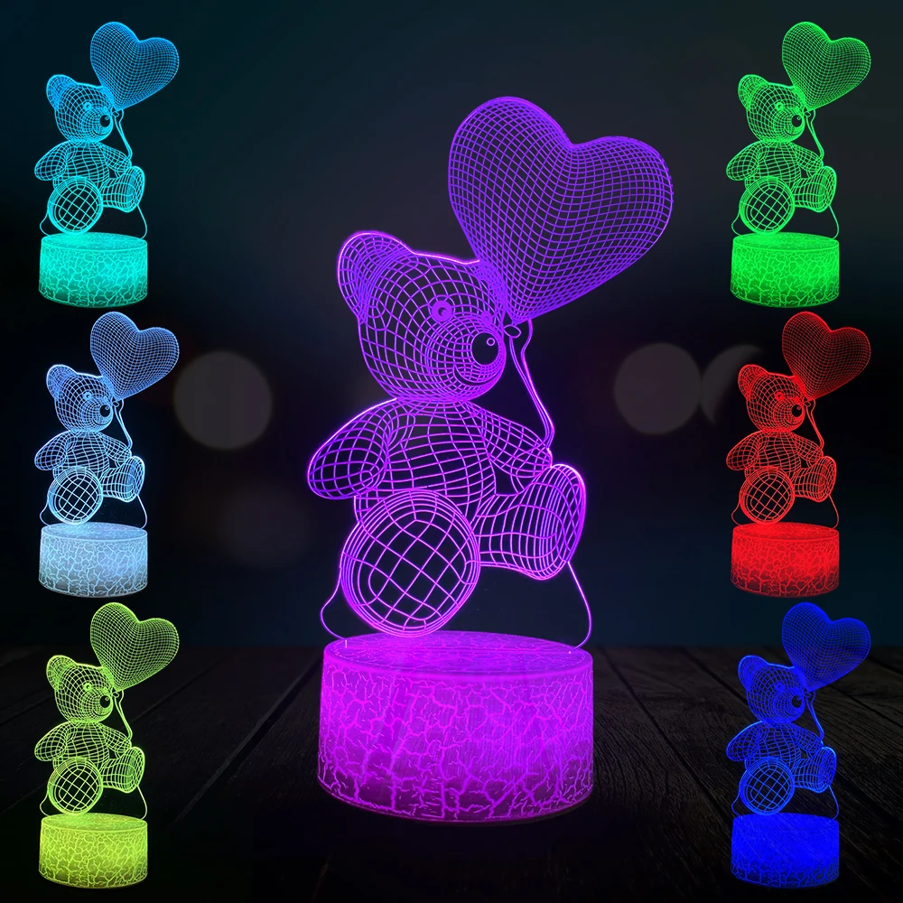 

Love Balloon Teddy Heart Bear 3D Lamp Lighting LED USB Mood Table Night Light Action Toy Luminaria Child Kid Toy Novelty Gift