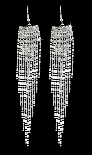 Серебряный цвет, женские серьги, полный кристалл, Длинная кисточка, подвеска, серьги для свадьбы, висячая серьга Brinco, модное ювелирное изделие, подарки - Окраска металла: eh614