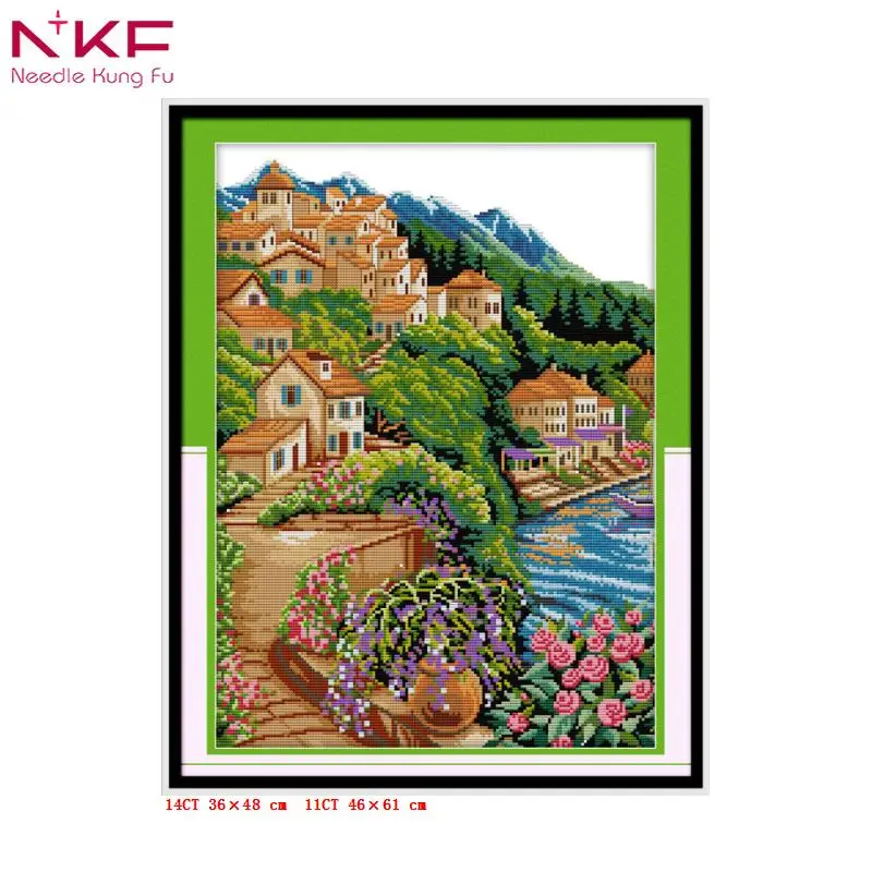 

Near sea and hill NKF Cross Stitch DIY DMC Sets For Embroidery kit Printed on Canvas Needle work for Home Decoration