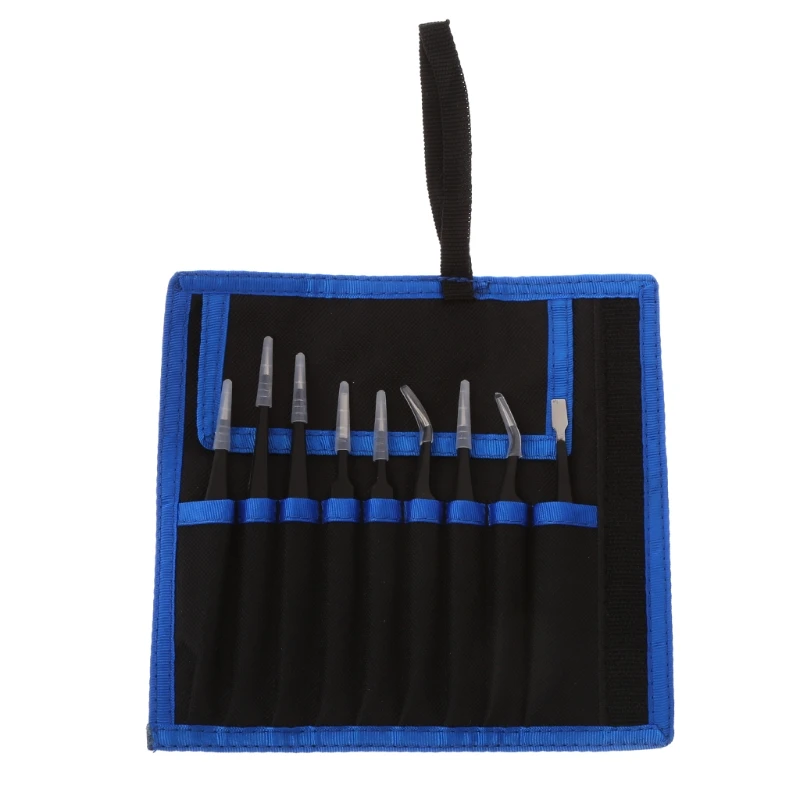 

9 Pcs Precision Tweezers Kit Stainless Steel Anti-Static Set For Electronics Jewelry-Making