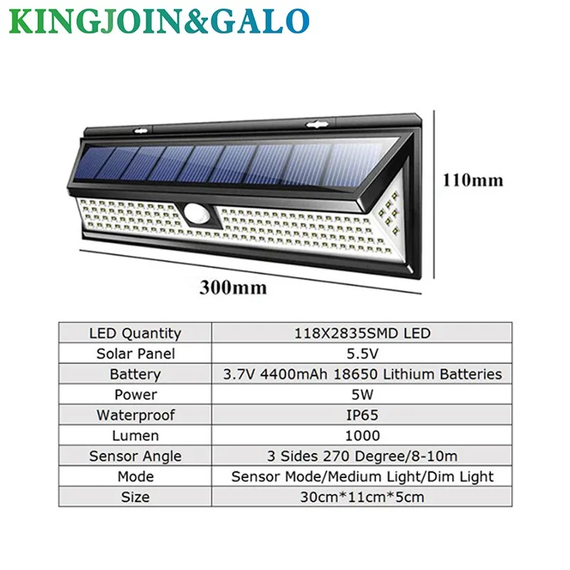 118 светодиодный 270 лм 3 режима Садовый Солнечный светодиодный светильник s уличный солнечный светильник датчик движения градусов Водонепроницаемый IP65 солнечный светильник безопасности