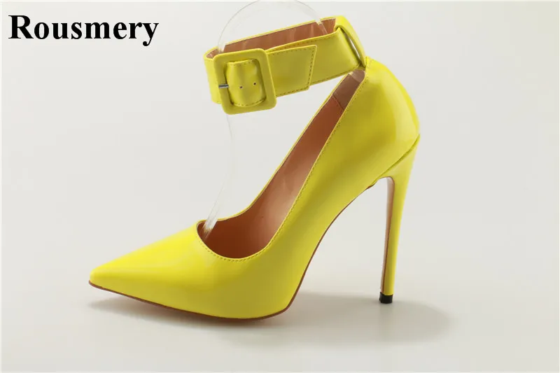 Pompes Yellow Sexy Haute Chaussures Hauts Conception Cheville Pointu Robe Femmes Formelle Mode Qualité Bout Bride À La Talons Boucle Discothèque C8xq1C4p
