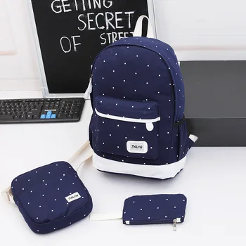 

Women Casual Canvas Backpack For Teen Girls Travel School Bags Cute Dot Print Fashion Backpack Clutch Shoulder Bag 3Pcs/Sets