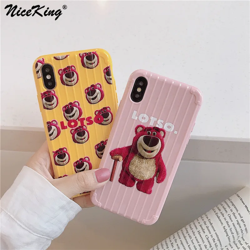 

For iPhone XS Max XR X Luggage Suitcase Phone Case For iPhone 7 8 6 S Plus Cute Strawberry Bear Milk bottle Trunk Soft Cover
