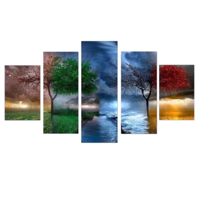 Четыре сезона деревья Diy Алмазная картина искусство 5D картина домашний декор