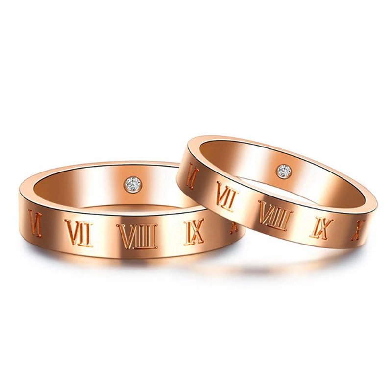 YINHED Rose Gold Rings Set For Women and Men Wedding Engagement Jewelry Roman Numeral Couple Rings Anniversary Gift JZ023
