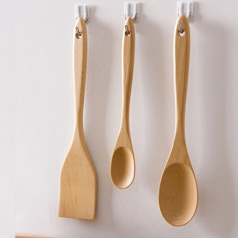 

Cooking shovel Beech wood Household long handled wooden shovel 3 pcs set Special for Non-stick wok Wooden shovel