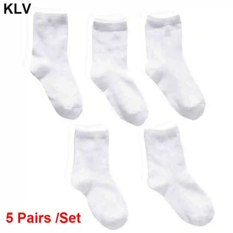 5 Pairs Kids Pure Witte Sok Baby Jongen Meisje Effen Ademend Katoen Sport Lente