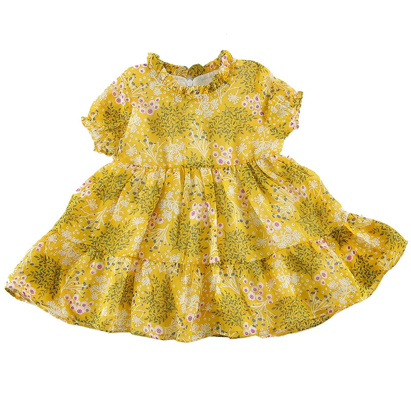 

WLG girls summer dresses kids girl printed chiffon casual dress baby yellow ruffle clothes children