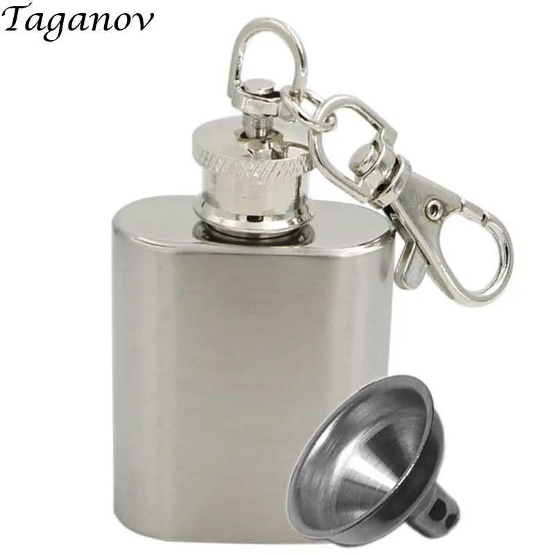 

1 OZ Stainless Steel hip flaskes Fashion Mini Bottles Silver Wine Flagon with Keychain Funnel whiskey whisky flask for alcohol