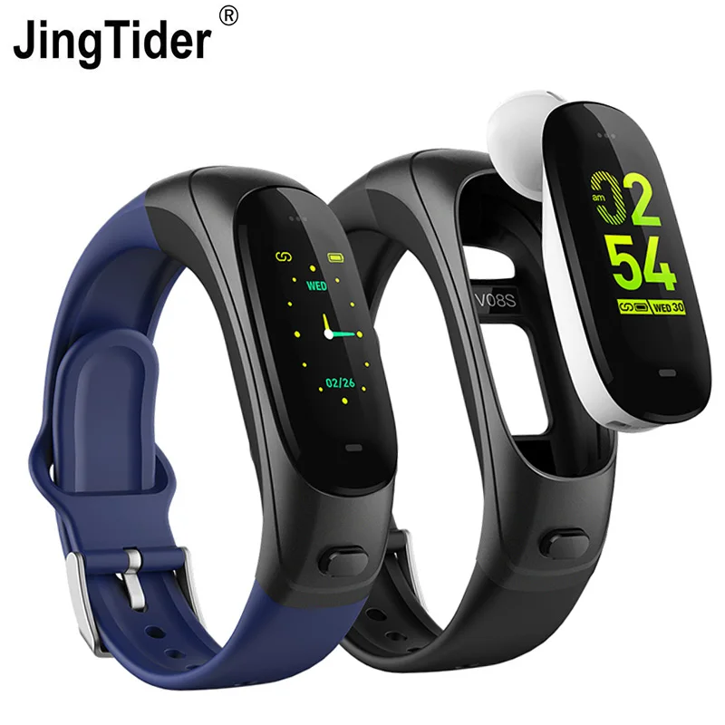 

JingTider V08S Sport Smart Bracelet Bluetooth Headset Blood Pressure Heart Rate Monitor Smart Band Wireless Earphone Answer Call