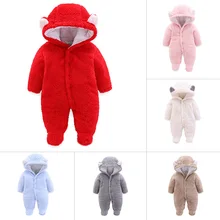 Зимняя одежда с капюшоном для новорожденных девочек и мальчиков, теплая верхняя одежда для альпинизма, комбинезоны, утепленный пушистый комбинезон, 6 цветов