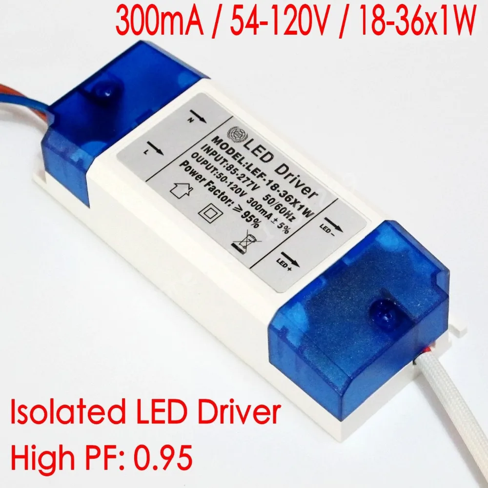 Hihg PF Isolated 300mA 18-36x1W Led Driver 18W/20W/24w/30W/36w Power Supply DC 54V - 120V AC 110V 220V for LED lights Hihg PF Isolated 300mA 18-36x1W Led Driver 18W/20W/24w/30W/36w Power Supply DC 54V - 120V AC 110V 220V for LED lights