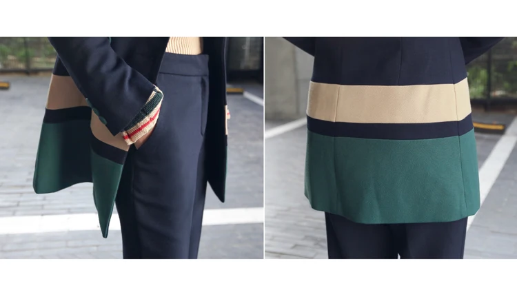 TDVICTORY женский формальный комплект из двух предметов осень подиум корейский стиль, лоскутные костюмы формальный пиджак пальто+ офис полная длина брюки костюм