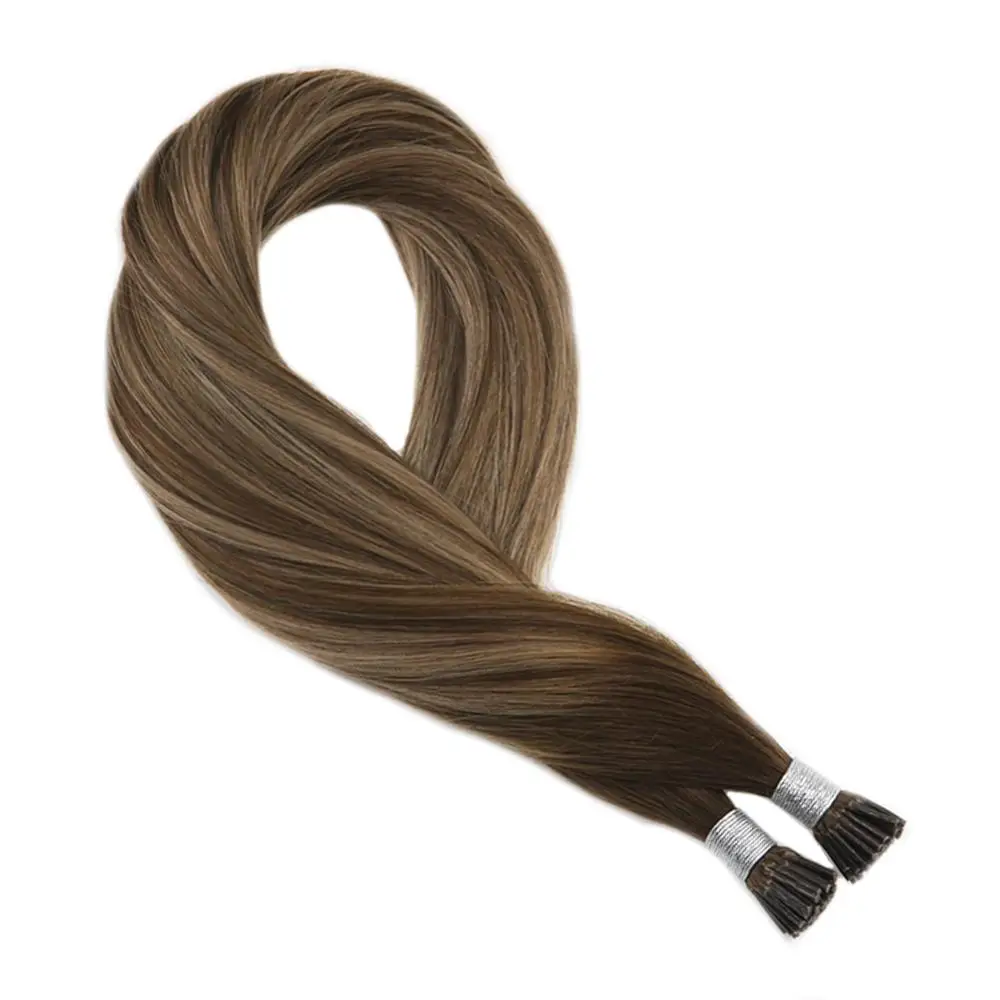 

Moresoo 14inch I Tip Human Hair Extensions Balayage Color #4/27/4 Keratin Tipped 100% Real Remy Hair 1g/s 50strands/pack