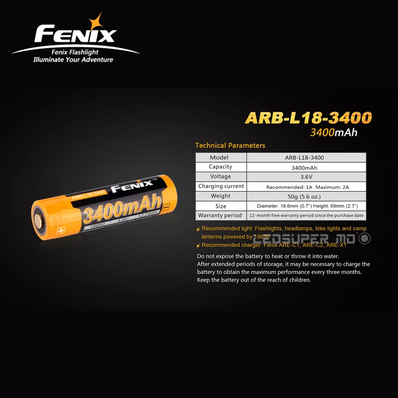 Fenix ARB-L18-3400/3500 литий-ионный аккумулятор 3400 мАч/3500 мАч 3,6 В перезаряжаемый аккумулятор 18650 для портативного освещения