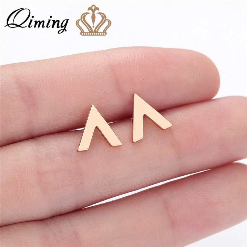 

QIMING Handmade Simple Triangle Earrings for Women Fashion Design Vintage Jewelry Geomrtic Stud Earrings Men Gift