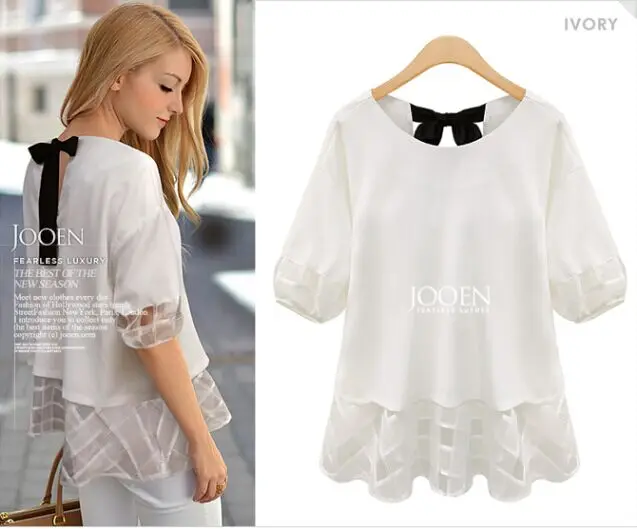 

Summer Style Boouse New 2019 Plus Size Clothing Long Fifth Sleeve Chiffon Shirt Vestidos GZ220