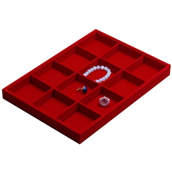 

1PCS Leather Wood Necklace Bracelet Chain Red Display Case Box Tray 14x9"