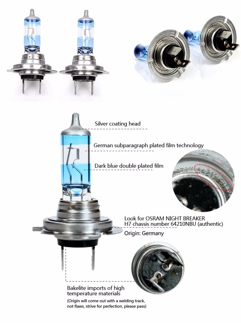 Лампа Ксеноновая OSRAM H7 3600 K 64210NBU Night breaker неограниченное количество 12В 55 Вт Автомобильные головки Ксеноновые лампочки Супер яркий свет Hi/короче спереди и длиннее сзади) Балки для BMW Audi 2 шт