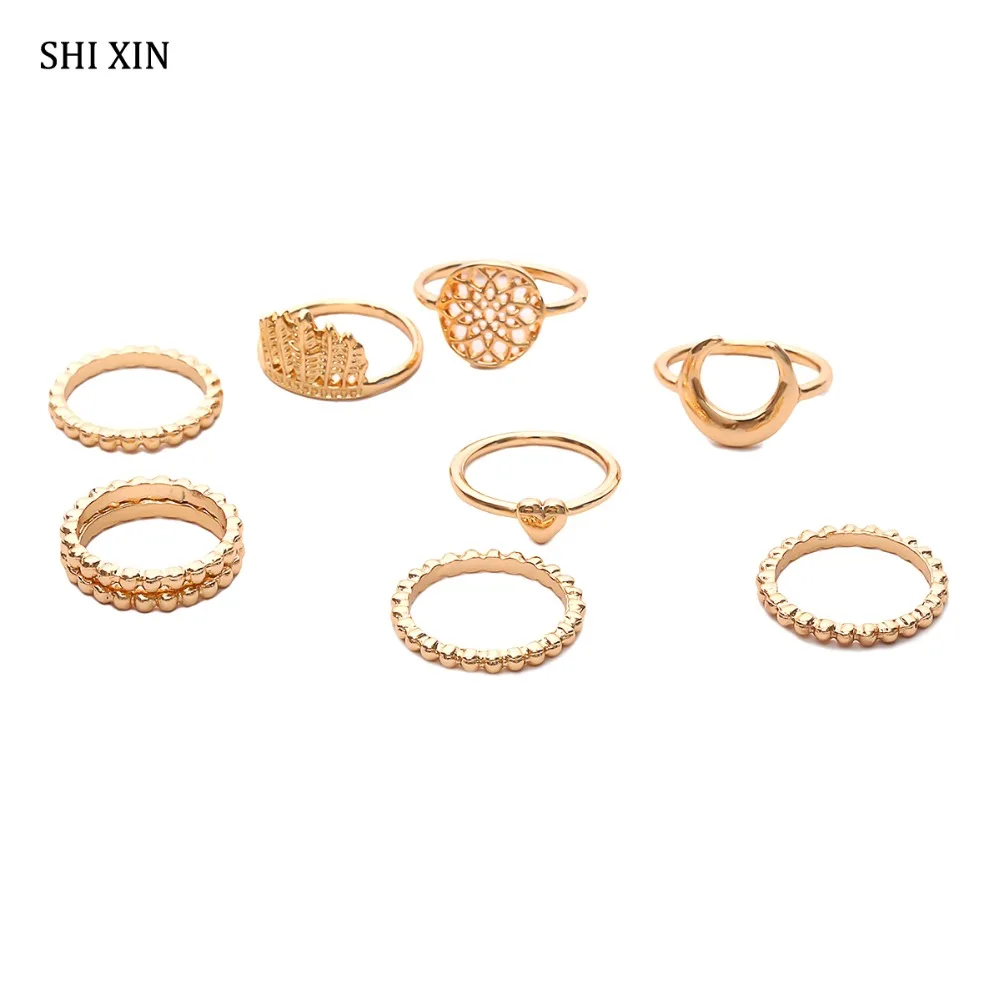 

SHIXIN Boho 9 Pcs Luxury Crown Love Heart Rings Set Fashion Jewelry for Women Charm Creative Female Jewellery Accessories Gifts