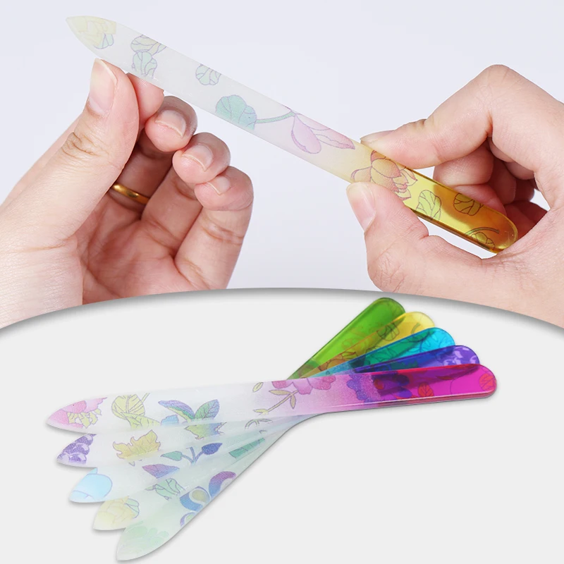 

1Pc Stamping Flower Nail File Crystal Glass Buffer 14cm Nail Art Manicure Nail Care Random Pattern