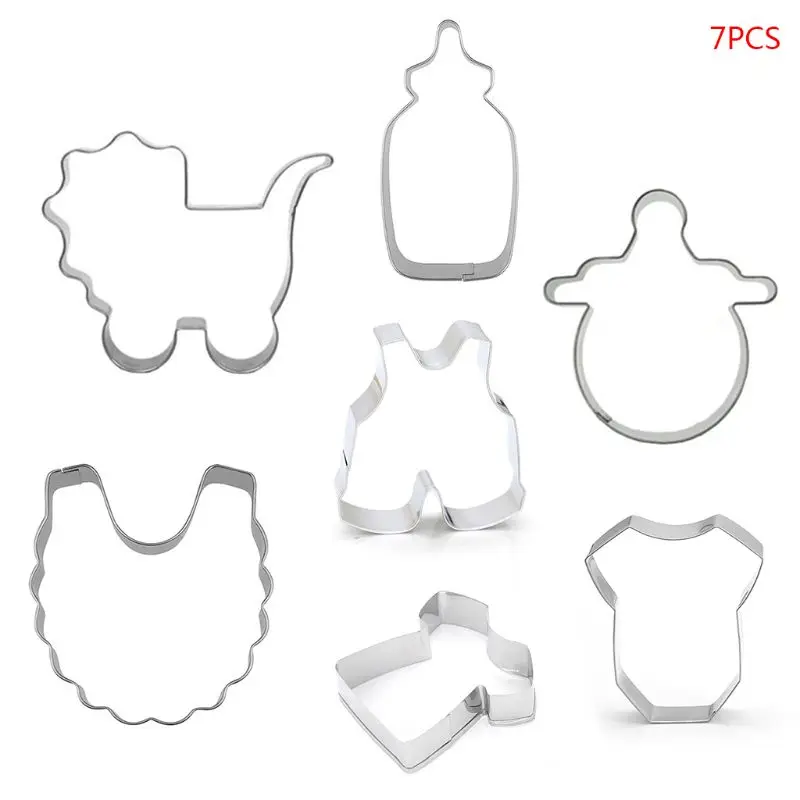 

7Pcs/Set Stainless Steel Baby Stroller Feeding Bottle Clothes Bib Shape DIY Cookie Cutter Biscuit Mold Baking Decorating Tools