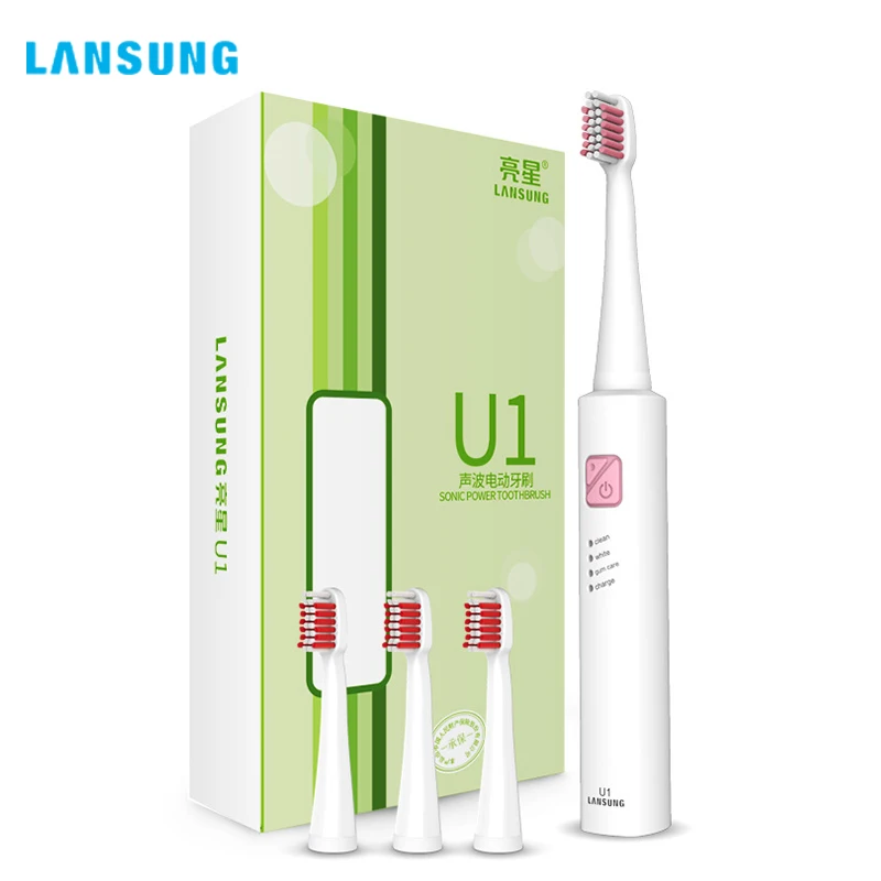 

LANSUNG Trasonic Sonic Electric Toothbrush Rechargeable Tooth Brushes With 4 Pcs Replacement Heads U1 Brand quality