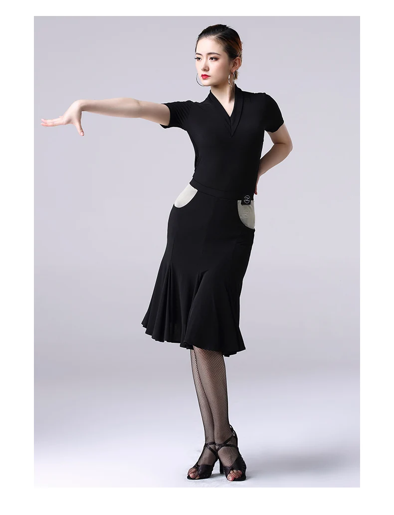 Латинское платье для танцев женские взрослых новый элегантный v-образный вырез с Разделение низом пикантные Бальные ча-ча Самба Одежда для