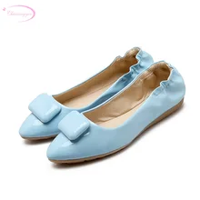 Chainingyee/Очаровательные пикантные мягкие складывающиеся туфли из лакированной кожи с острым носком для путешествий женская обувь на плоской подошве без застежки с бантом; цвет красный, синий, белый, бежевый