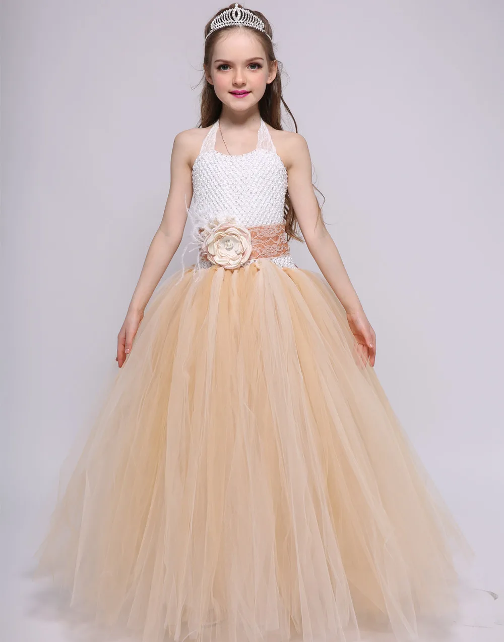 

Chic Flower Girl Christmas Dress for Kids Child Princess Floor Length Wedding Tutu Dress Carnival Birthday Party Pageant Dresses